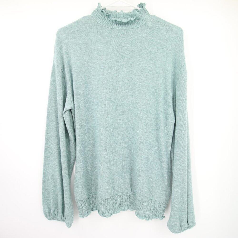 NWT A New Day Sweater Sage Green Long Sleeve Pullover Ruffle Neck Size Small